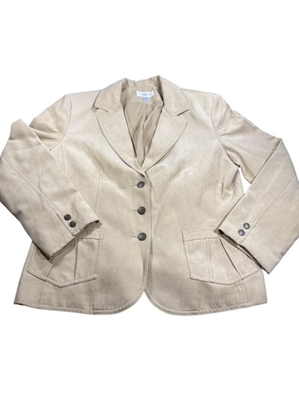 Conrad C Collection Beige Faux Suede 3-Button Blazer Jacket Women's Size 16
